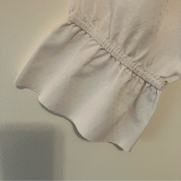 VTG Ship N Shore Size Med Blouse Ruffled Neck Swiss Dot Ivory Sheer Button Back - Picture 4 of 7